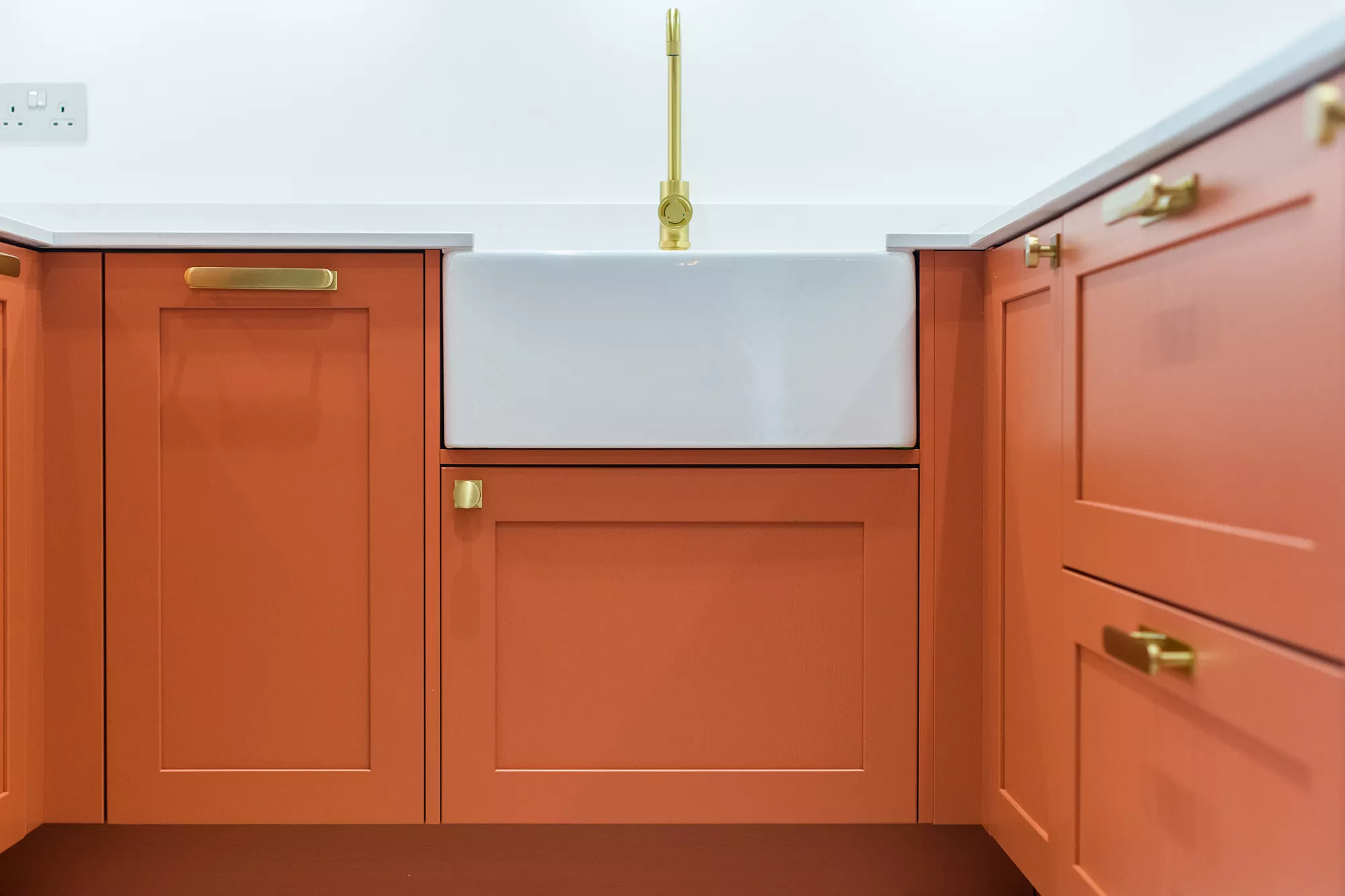 orange shaker kitchen cabinets and traditional sink