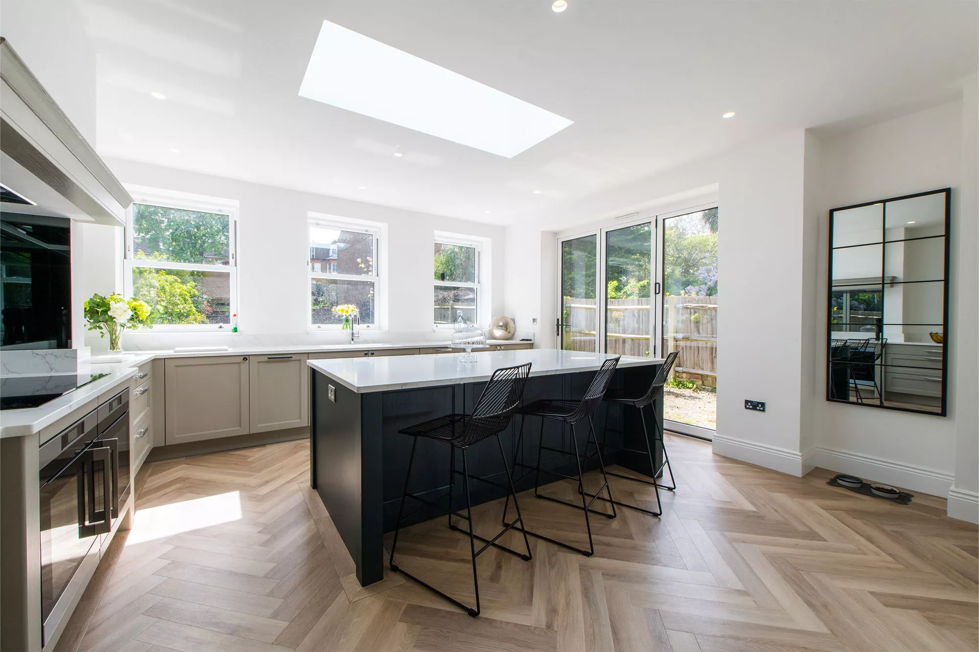 dark kitchen island in modern kitchen