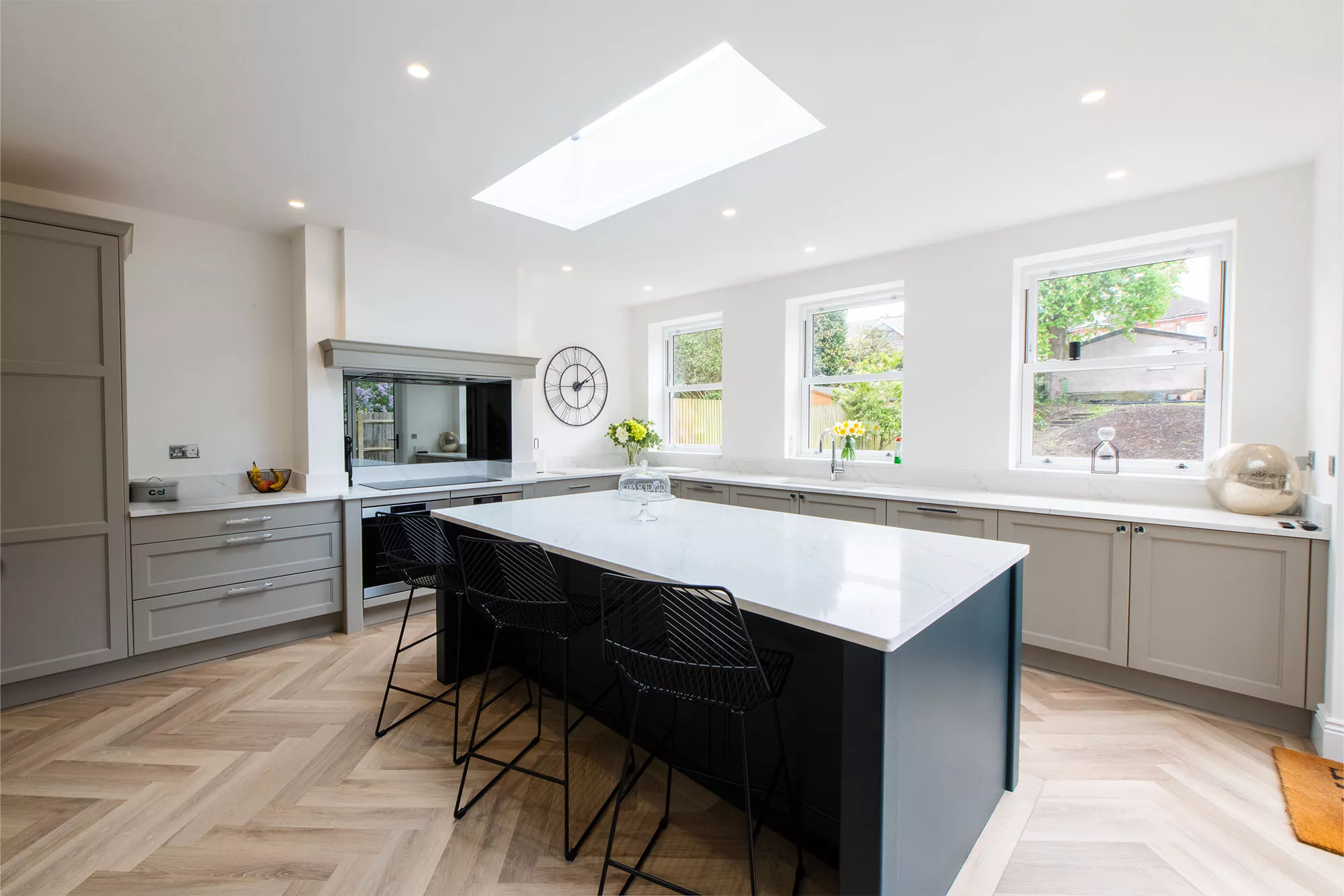 dark kitchen island in contemporary traditional kitchen