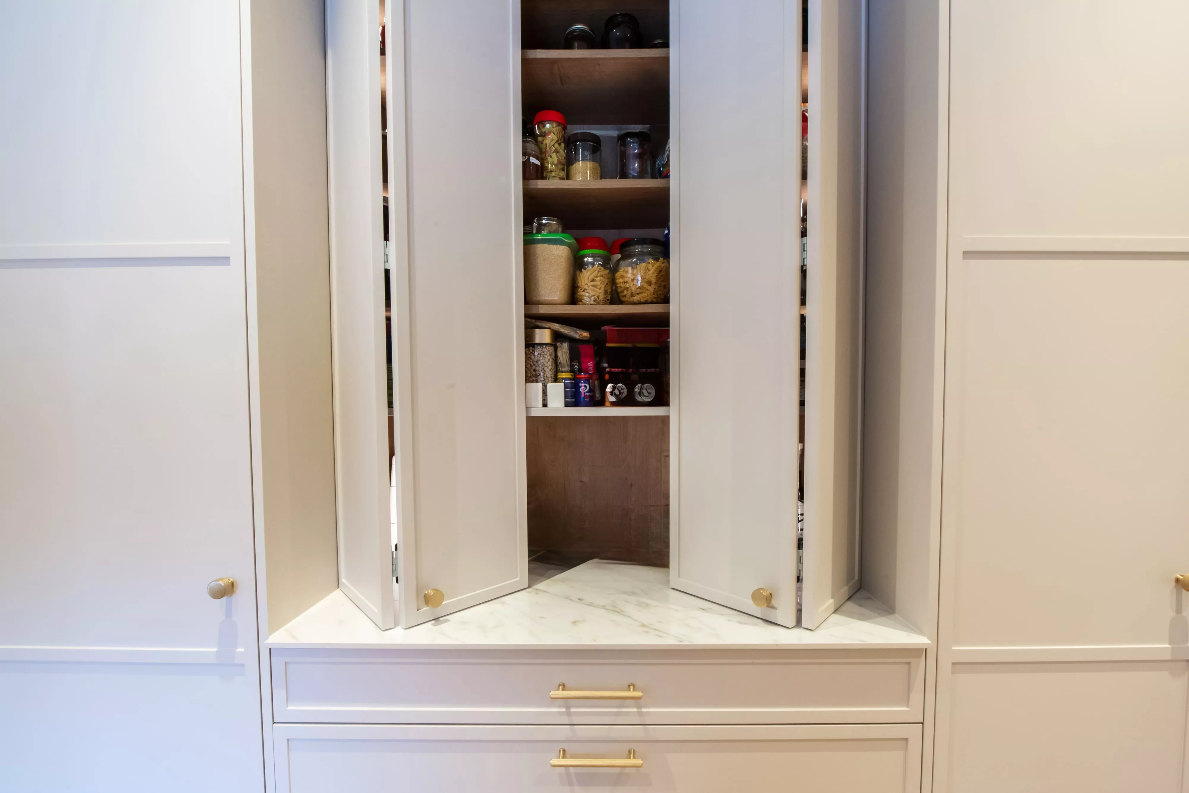 Storage cupboard white half open